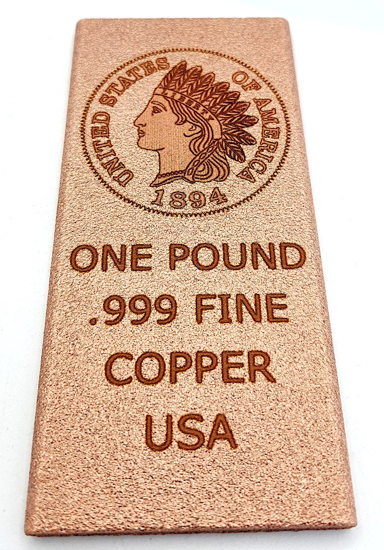 1894 Indian head Penny one pound copper bar by Liberty Copper