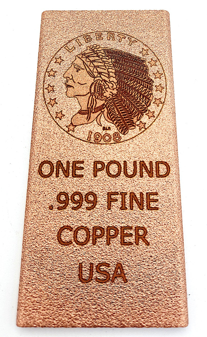 Incuse Indian one pound copper bar by Liberty Copper