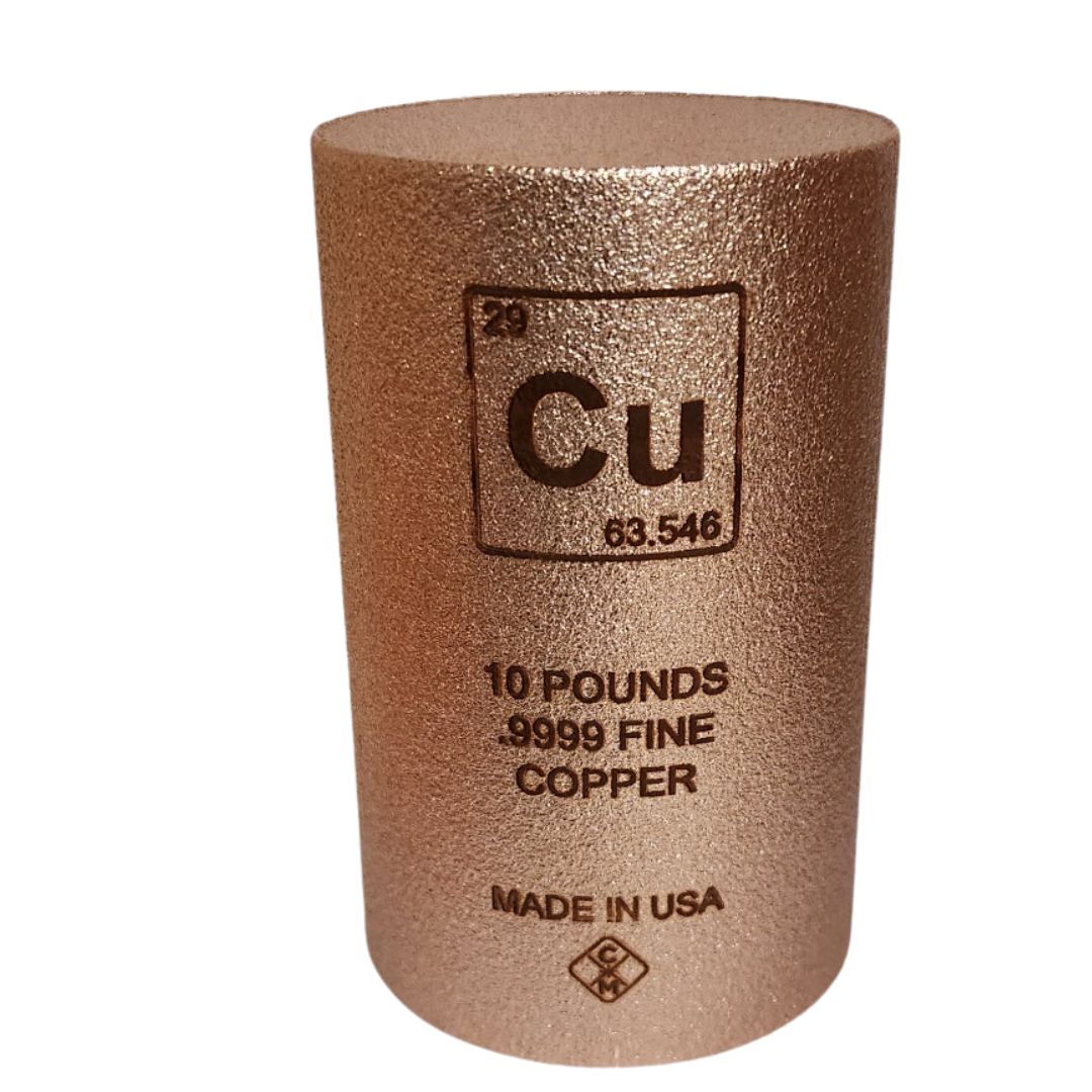 10 LB .999 Fine Copper Bullion Rod – Solid Copper Bar with Elemental Design – Premium 10 Pound Copper Bar