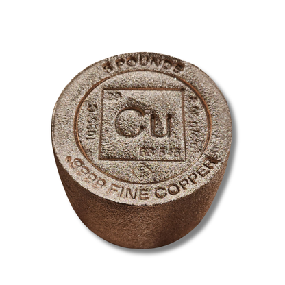 Solid 5 pound .999 fine copper cylinder bar with smooth polished finish stamped

High-purity 5 lb .999 fine copper cylinder for casting, collecting, or investment

5 pound .999 fine copper cylinder made from high-purity copper with a clean, solid cylindrical shape and smooth surface