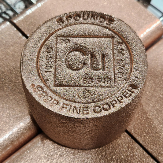 Solid 5 pound .999 fine copper cylinder bar with smooth polished finish stamped

High-purity 5 lb .999 fine copper cylinder for casting, collecting, or investment

5 pound .999 fine copper cylinder made from high-purity copper with a clean, solid cylindrical shape and smooth surface