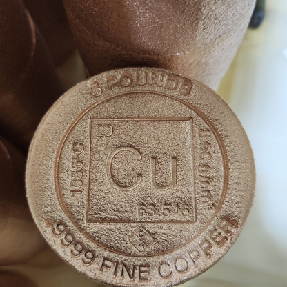 Solid 5 pound .999 fine copper cylinder bar with smooth polished finish stamped

High-purity 5 lb .999 fine copper cylinder for casting, collecting, or investment

5 pound .999 fine copper cylinder made from high-purity copper with a clean, solid cylindrical shape and smooth surface