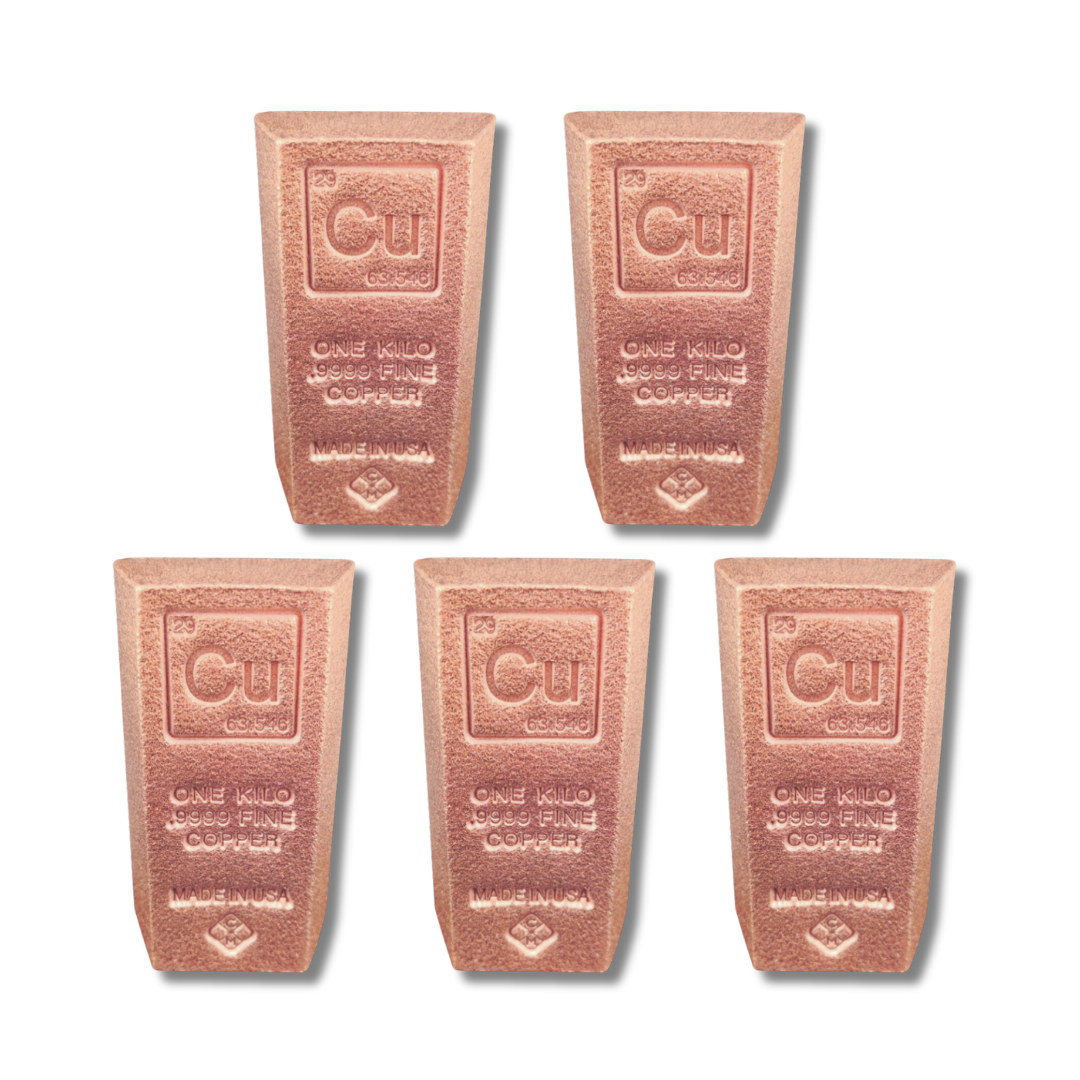 5 kilo copper, copper bar bundle, 1 kg copper bar, .999 fine copper, copper bullion, bulk copper, copper stacking, copper ingot, buy copper bars, cu element copper