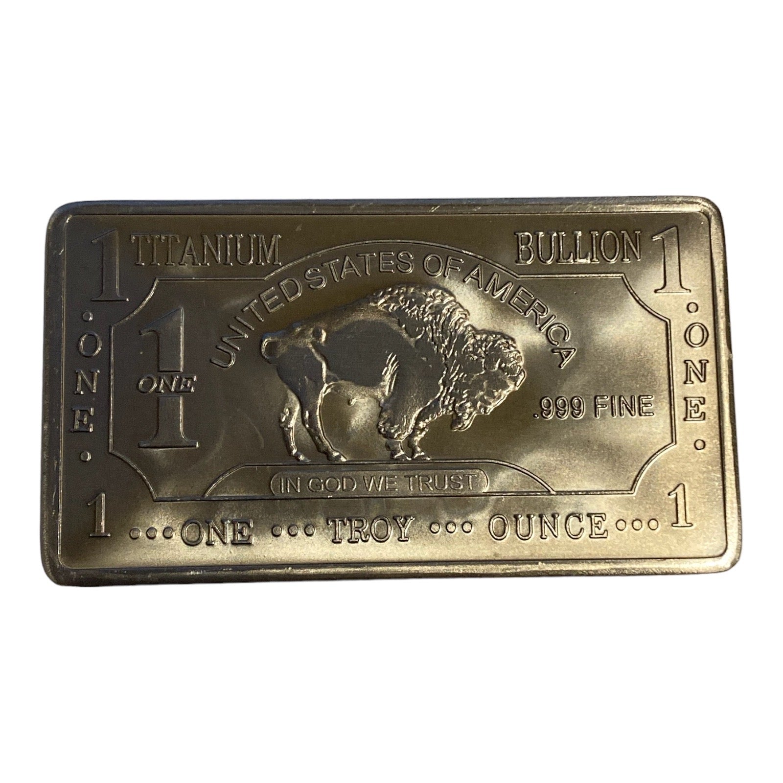 Collectable Buffalo 1 oz .999 fine Titanium Bar by Liberty Copper