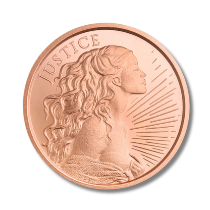2025 Copper Round, Silver Shield, Justice, Four Cardinal Virtues, Heidi Wastweet, Lady Justice, 1 oz Copper Round, .999 Fine Copper, Copper Bullion, Collectible Copper, Liberty Copper, Philosophical Art, King Archetype, Copper Coin