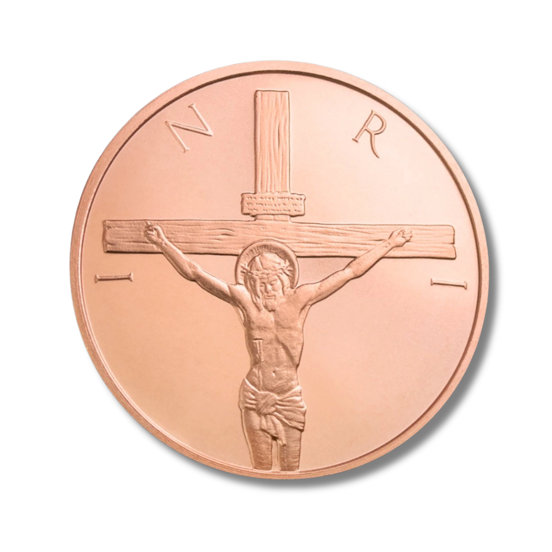 1 oz Copper Round, Silver Shield, Crucifixion of Christ, Jesus Christ, Christian Coin, Christian Gift, Religious Copper Round, .999 Fine Copper, Copper Bullion, 2026 Copper Round, Collectible Copper, Faith, Liberty Copper