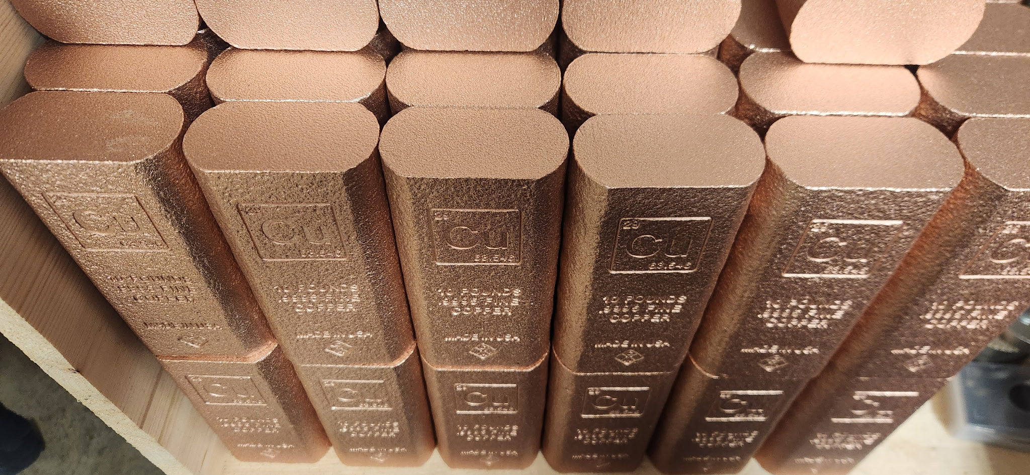 10 LB .999 Fine Copper Bullion Bar – Stamped Elemental Design