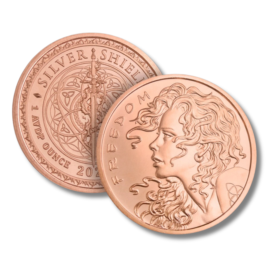 Freedom Girl, Silver Shield, Copper Round, Peace Dollar Design, .999 Fine Copper, Liberty, Copper Bullion, Silver Shield Collection, Modern Liberty, Copper Stacker, Collectible Copper, USA Made, Copper Round 2026, Copper Collector, Copper Bullion Round