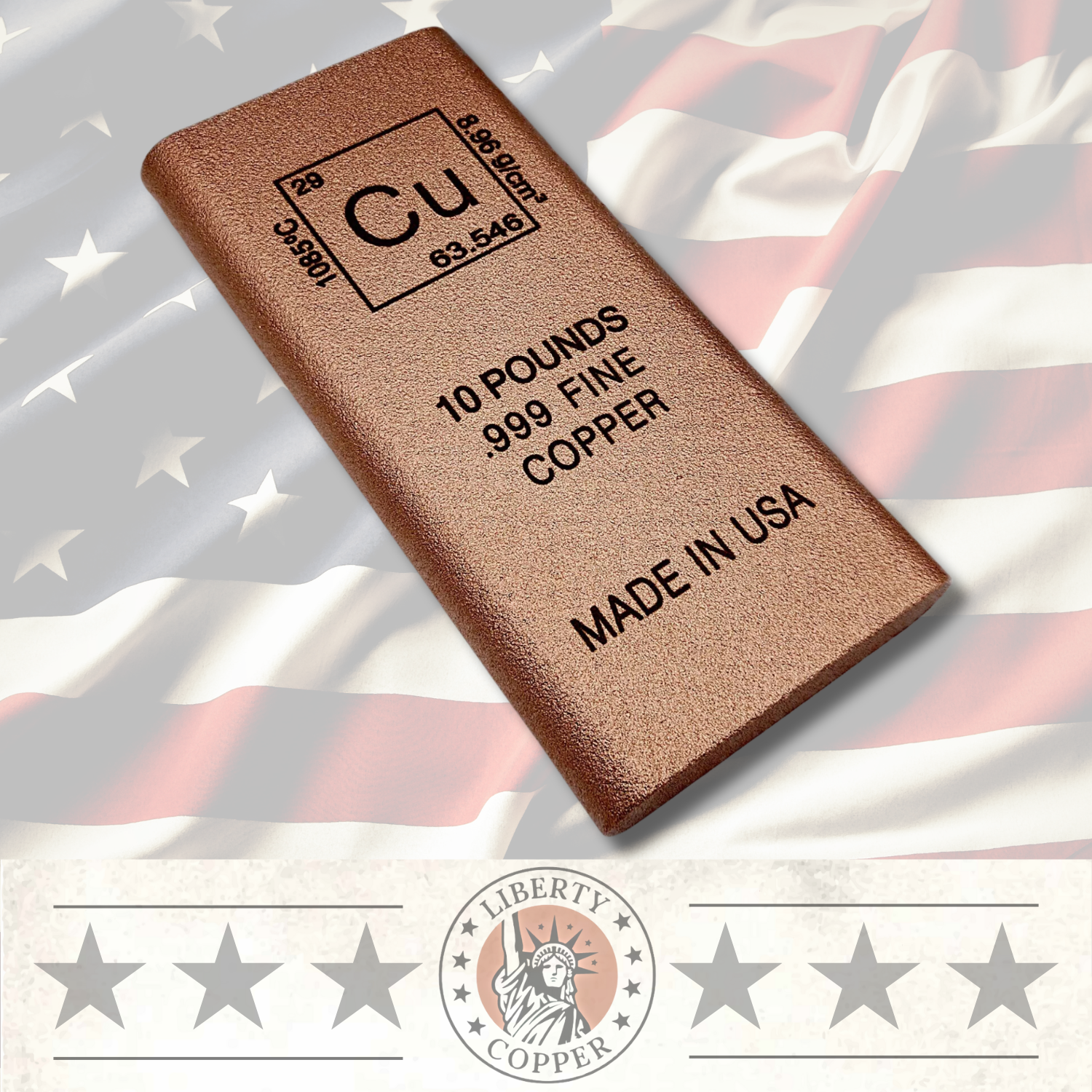Cu Element Design 10 Pound Copper Bullion Bar by Liberty Copper