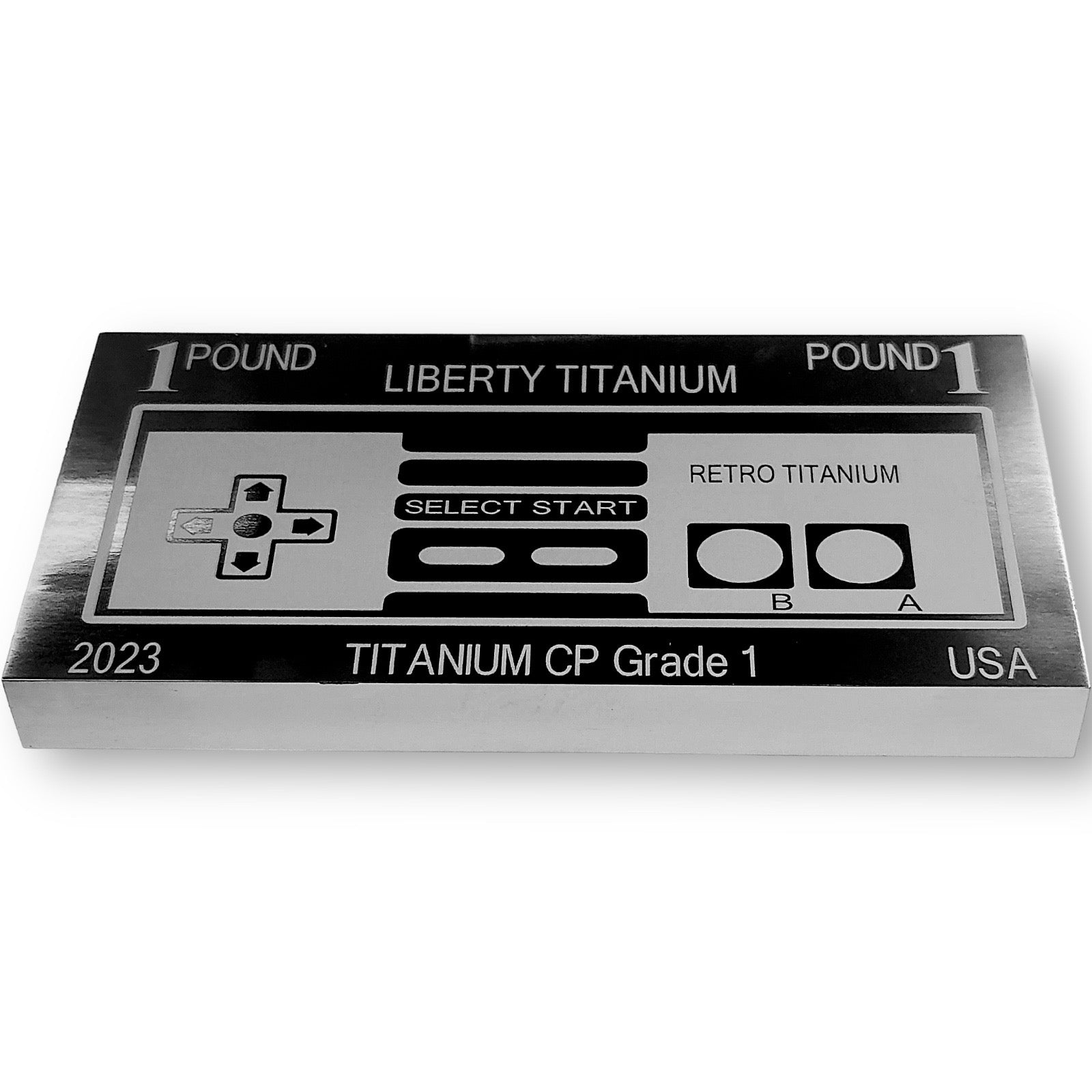 Retro Game Controller Design 1 Pound Titanium Bar - Art Bar | Retro Titanium Bullion By Liberty Copper