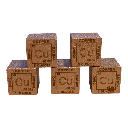 Collectable 5 oz copper Cu Element Cube. Bullion lot of 5