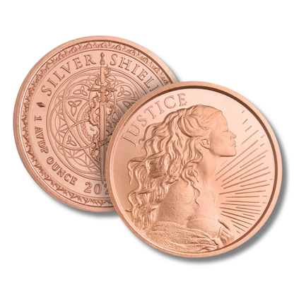 Silver Shield, Justice Round, Four Cardinal Virtues, Heidi Wastweet, Copper Round, .999 Fine Copper, Lady Justice, Collectible Copper, Copper Bullion, Virtue Series, Wisdom, Courage, Temperance, Prudence, Copper Stacker, 2026 Copper Round