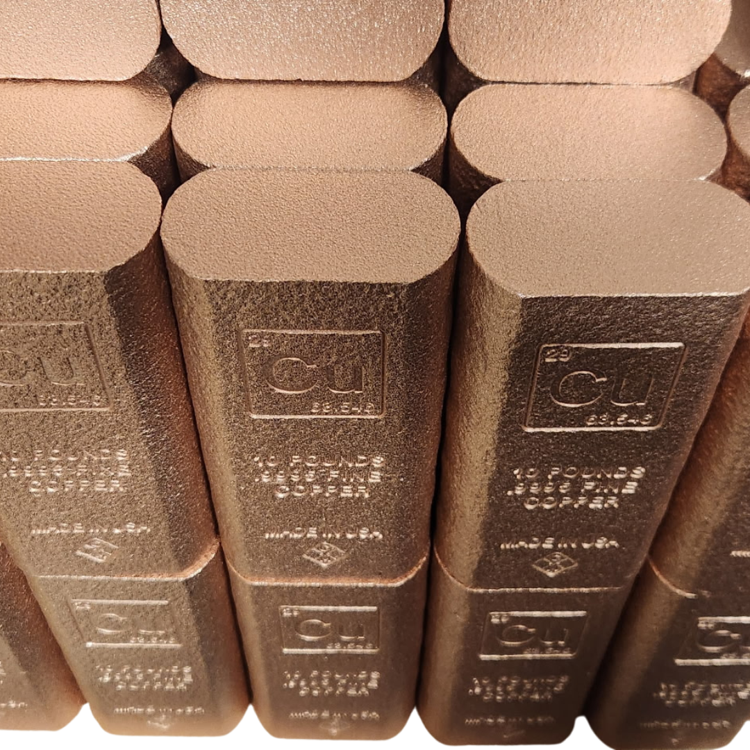 10 lb copper bar, .999 fine copper bullion, elemental copper bar, Chalcolithic Metals copper, Cu copper bar, collectible copper bullion