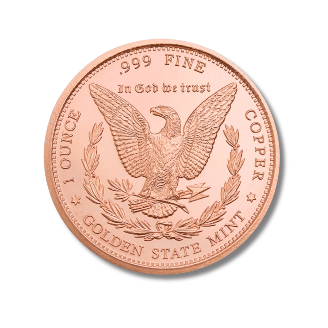 morgan copper round, 1 oz copper round, .999 fine copper, copper bullion round, morgan dollar copper round, copper collector, copper stacking, buy copper rounds, copper investment, american copper bullion, liberty copper, copper medallion, copper coin round, made in usa copper round, copper bullion USA
