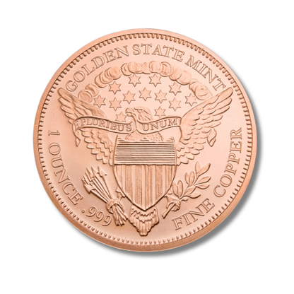 saint gaudens copper round, 1 oz copper round, .999 fine copper, golden state mint copper, double eagle copper round, copper bullion round, copper collector, copper stacking, copper investment, buy copper rounds, american coin design, copper bullion usa, made in USA copper rounds, liberty copper, saint gaudens bullion round