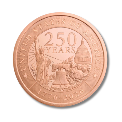250th Anniversary, America 250, 1776 2026, Copper Round, Golden State Mint, Patriotic Copper, USA Anniversary, Liberty Bell, Statue of Liberty, Mount Rushmore, Copper Bullion, .999 Fine Copper, American History, Collectible Copper, Commemorative Round