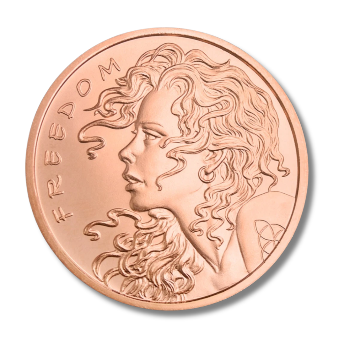Freedom Girl, Silver Shield, Copper Round, Peace Dollar Design, .999 Fine Copper, Liberty, Copper Bullion, Silver Shield Collection, Modern Liberty, Copper Stacker, Collectible Copper, USA Made, Copper Round 2026, Copper Collector, Copper Bullion Round