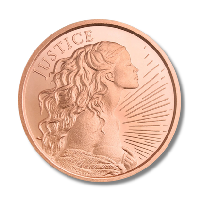 Silver Shield, Justice Round, Four Cardinal Virtues, Heidi Wastweet, Copper Round, .999 Fine Copper, Lady Justice, Collectible Copper, Copper Bullion, Virtue Series, Wisdom, Courage, Temperance, Prudence, Copper Stacker, 2026 Copper Round