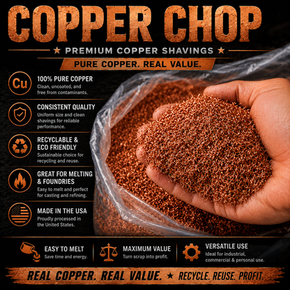 Premium pure copper chop and copper shavings for melting, casting, foundry and recycling applications