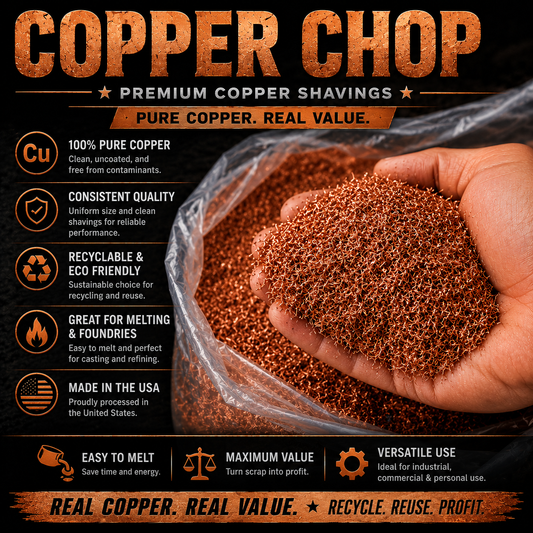 Premium pure copper chop and copper shavings for melting, casting, foundry and recycling applications