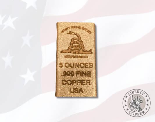 Collectable 5 oz .999 Fine copper bar - Don't Tread on Me