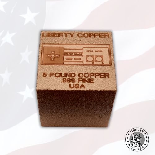 RETRO COPPER - GAME CONTROLLER DESIGN - 5 POUND .999 FINE COPPER BULLION CUBE BY Liberty Copper
