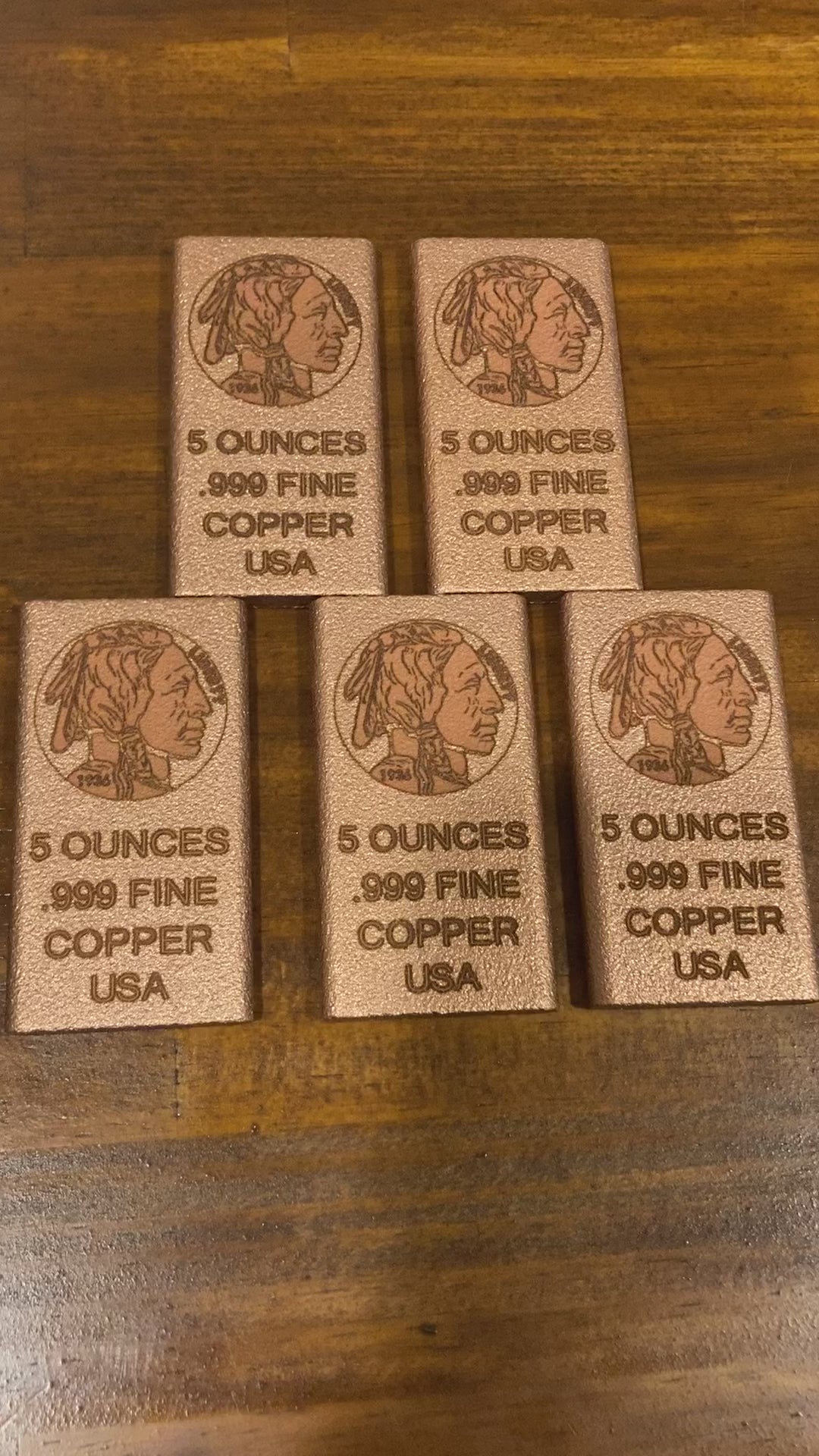 Collectable 5 oz .999 Fine Copper bullion - Indian head nickel