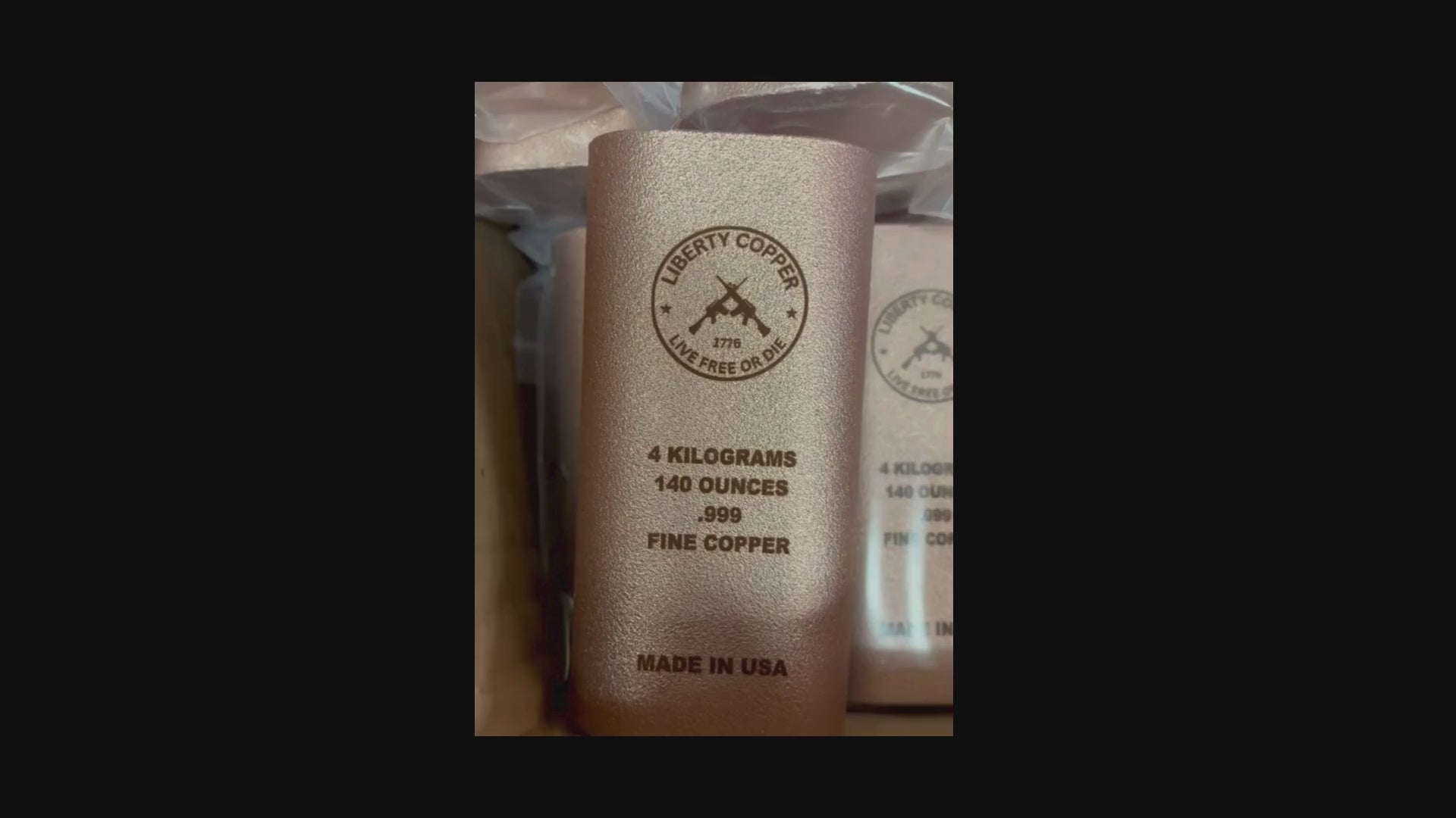 Live Free or Die, 2nd Amendment .999 Fine copper bullion. 4 kilos, 140 oz