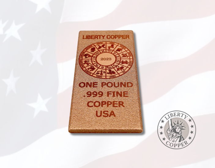 ZODIAC DESIGN - 1 POUND .999 FINE COPPER BULLION BAR by Liberty Copper