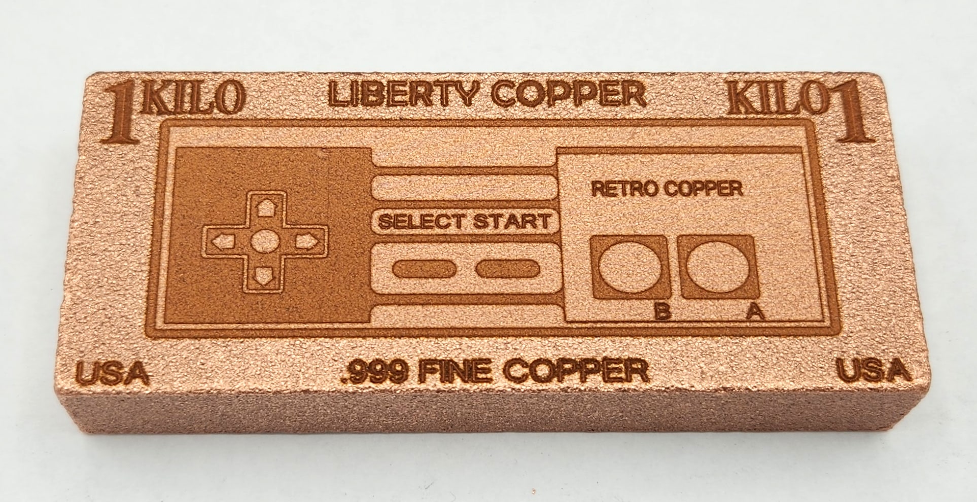 Retro Copper Game Controller one pound copper bar by Liberty Copper