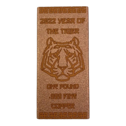 2022 YEAR OF THE TIGER DESIGN - 1 Pound .999 FINE COPPER BAR by Liberty Copper