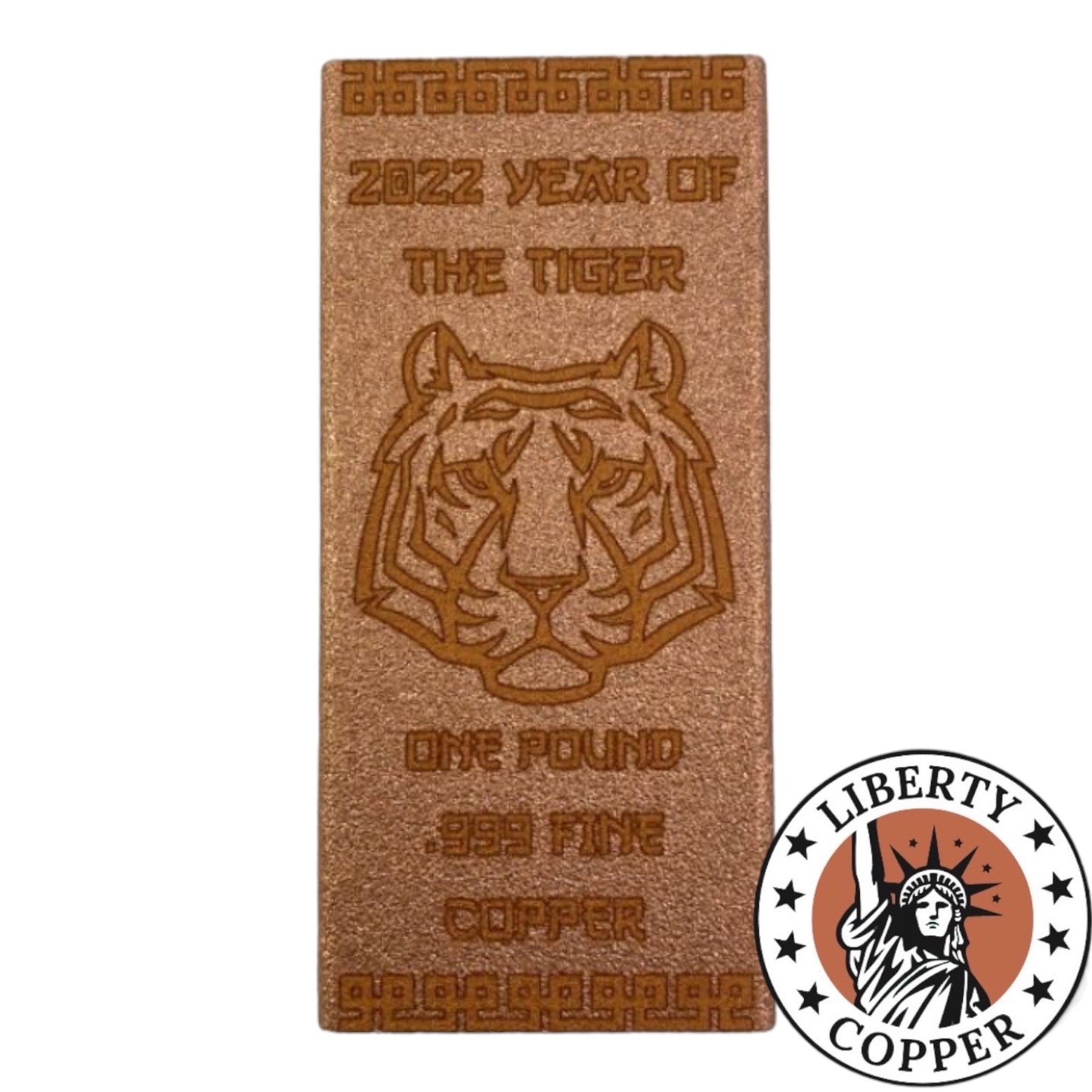 2022 YEAR OF THE TIGER DESIGN - 1 Pound .999 FINE COPPER BAR by Liberty Copper