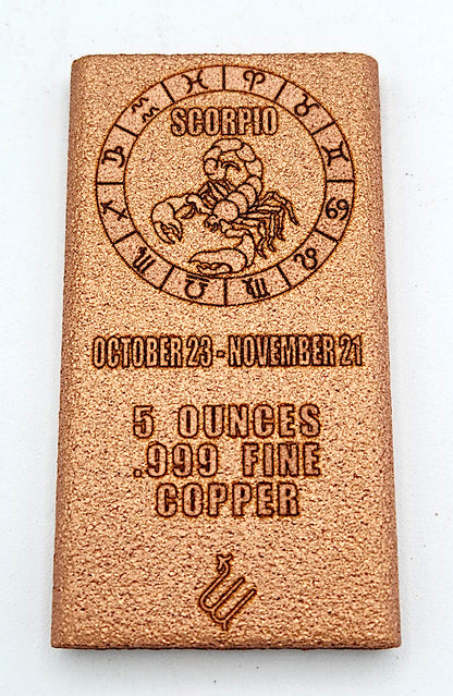 Scorpio 5 oz Copper Bar .999 Fine Copper Bullion by Liberty Copper