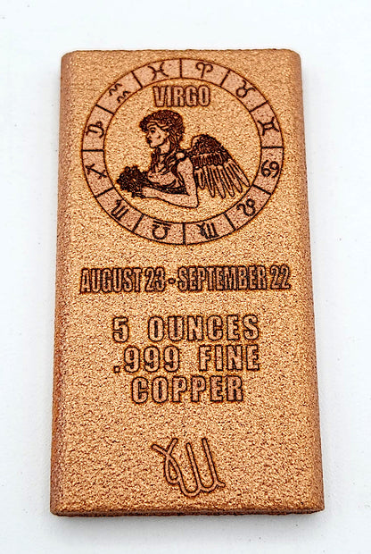 Virgo - 5 oz Copper Bar .999 Fine Copper Bullion by Liberty Copper